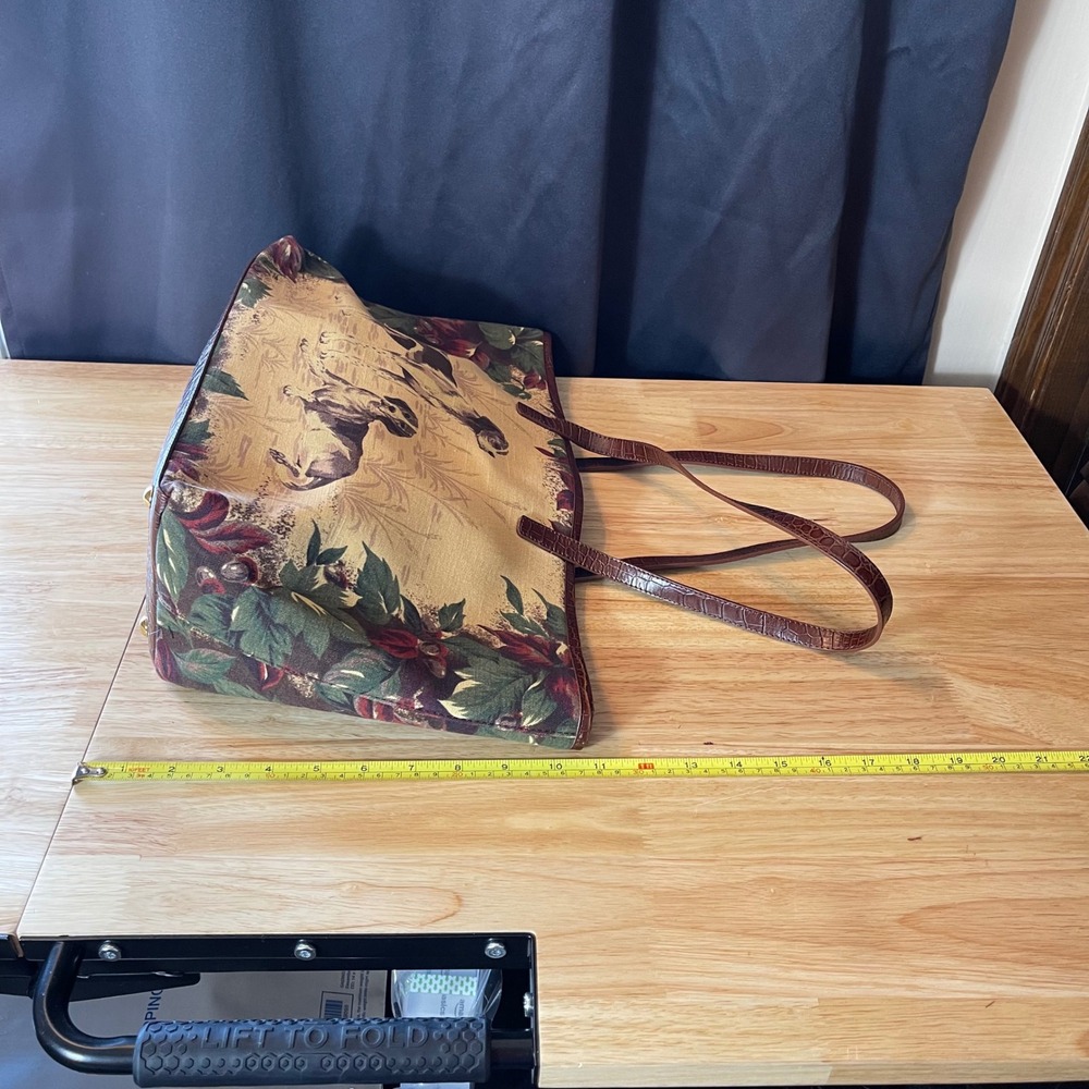 Talbots Hunting Dog Tapestry Tote Bag Brown Leather Trim Paisley Lining Large - Picture 8 of 10